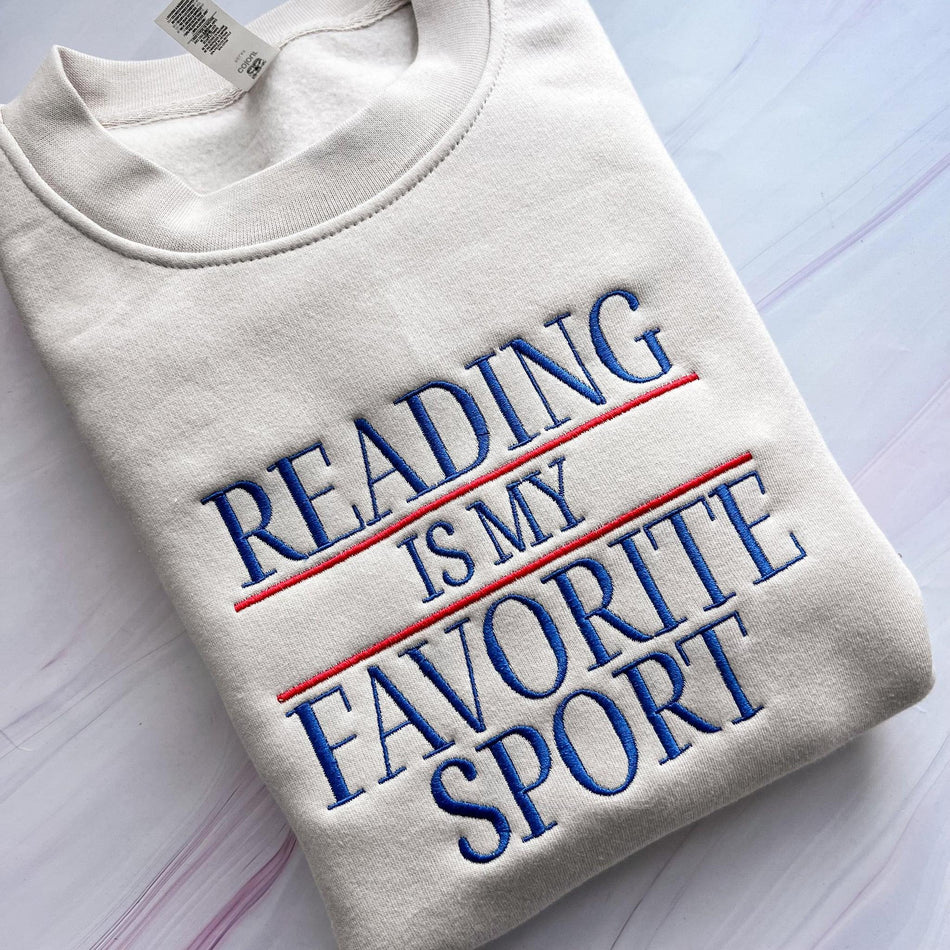 Reading Is My Favorite Sport Embroidered Tee