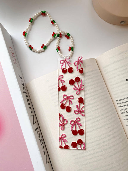 Acrylic Bookmark with Cherry Bows Charm
