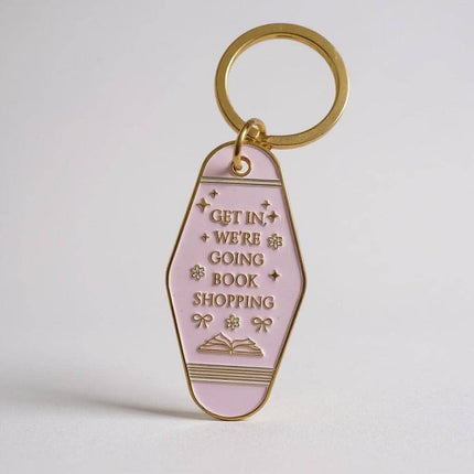 Book Shopping Motel-Style Metal Keychain